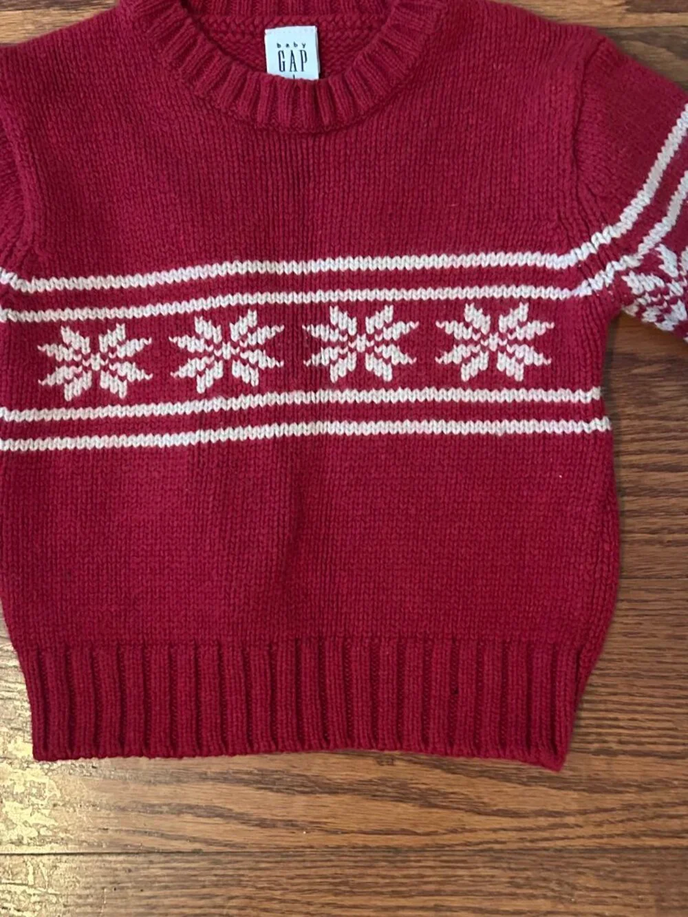 Vintage Y2K Baby Gap Red Snowflake Fair Isle Wool Blend Sweater Size 12-18 Month